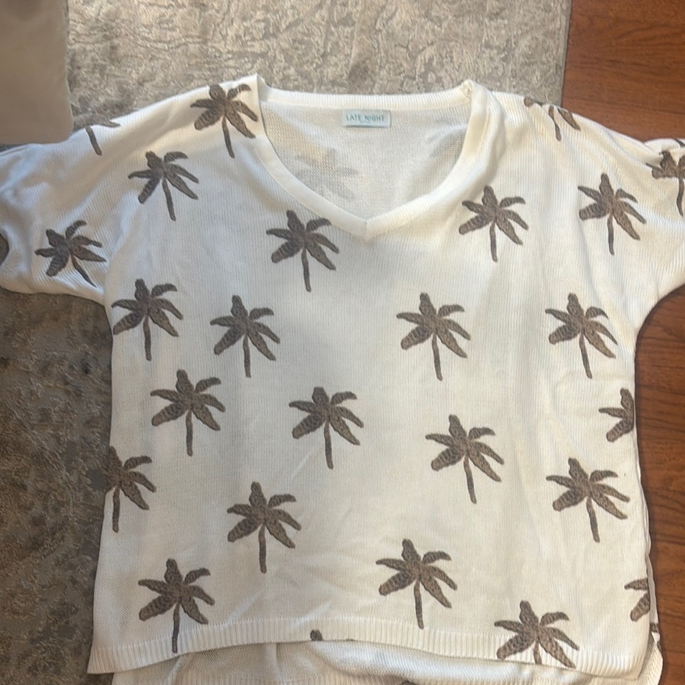 Palm Tree Patterned Tunic - Cream and Brown